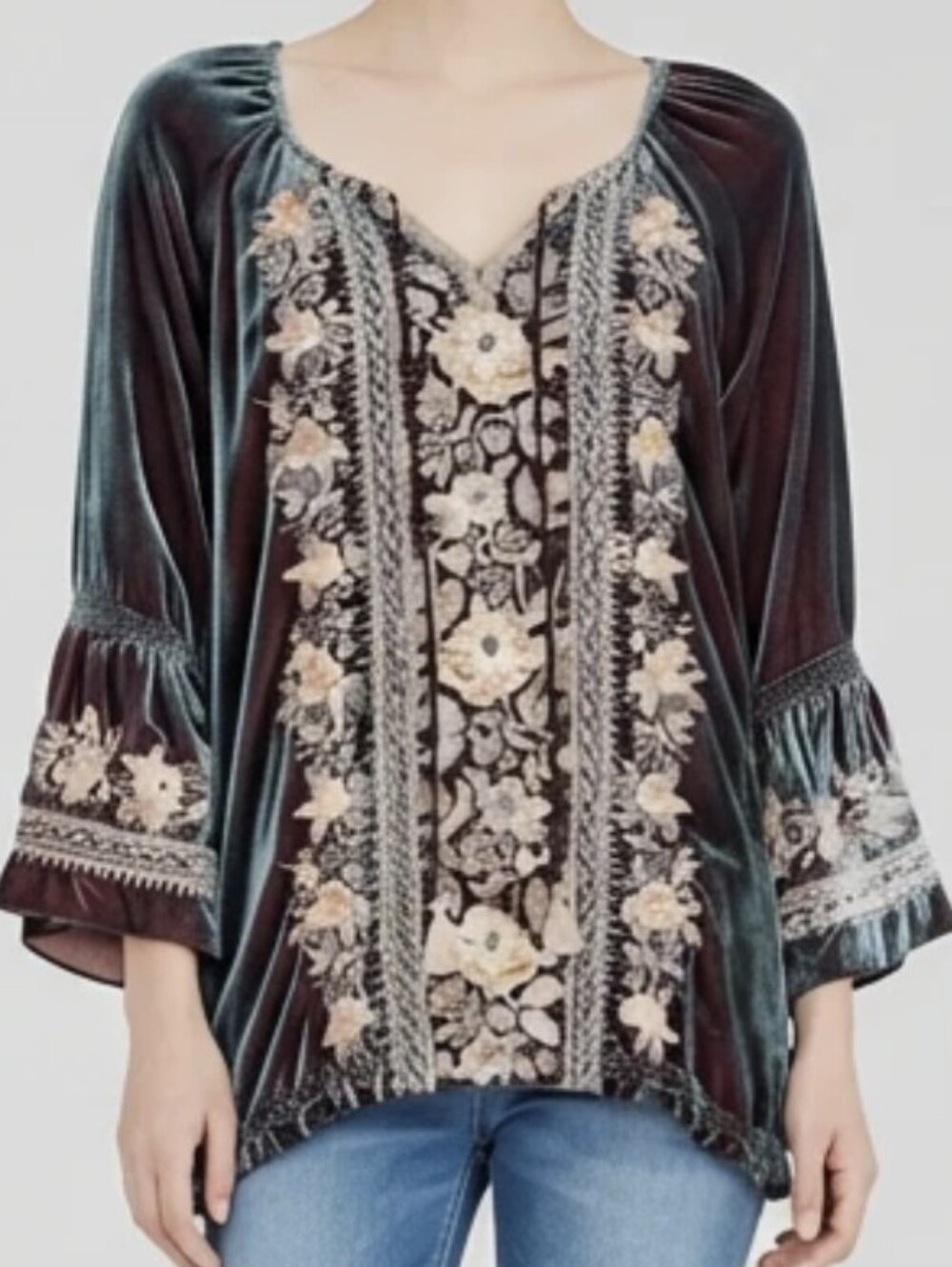 Johnny Was Marushka velvet embroidered blouse Size M